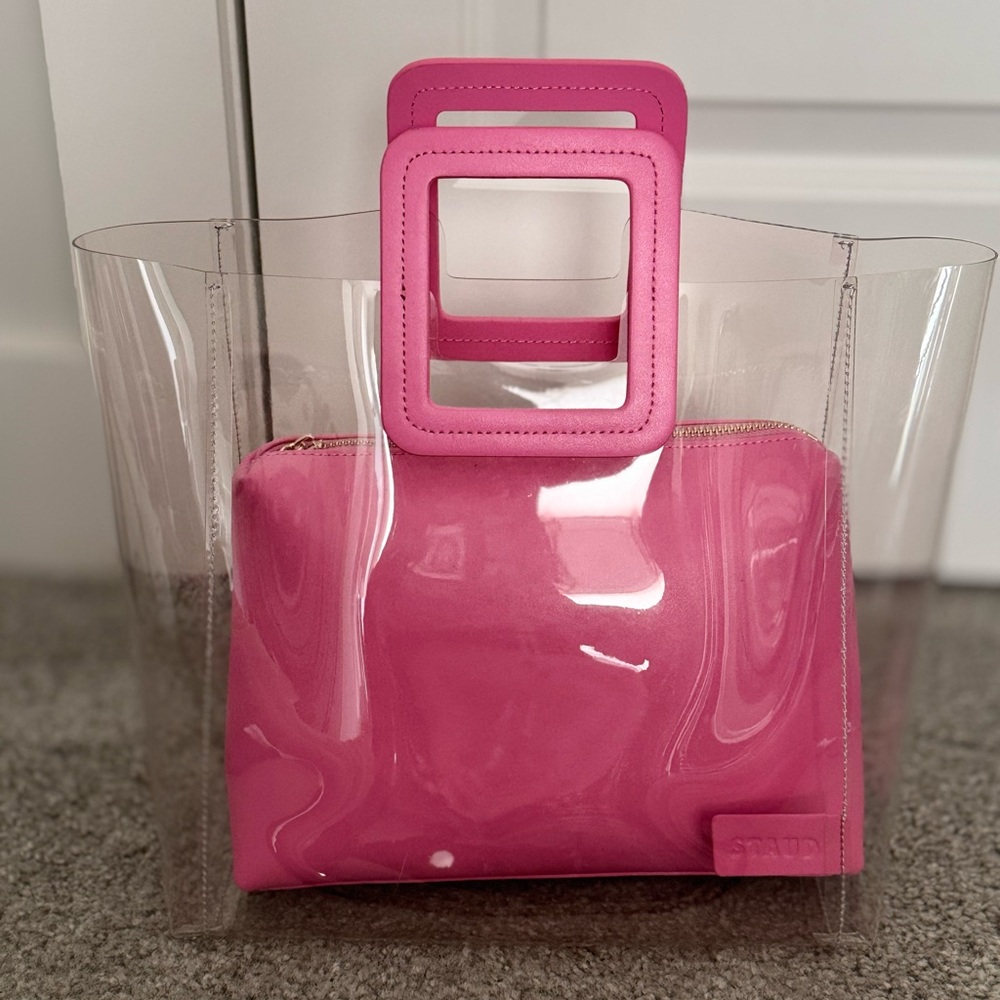 STAUD Shirley Clear Tote with Pink Insert